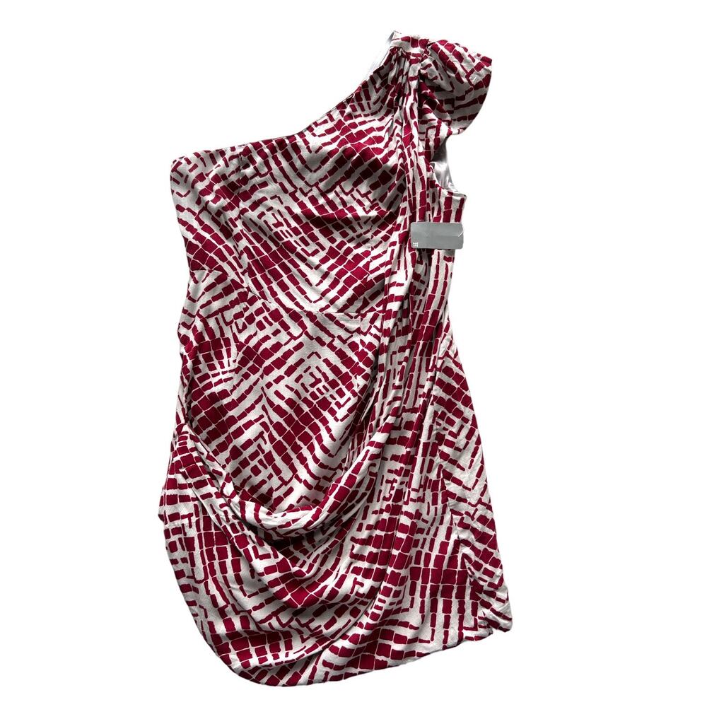 Y2K One Shoulder Draped Dress Large Maroon Ivory NWT Forever 21 Resort Wear